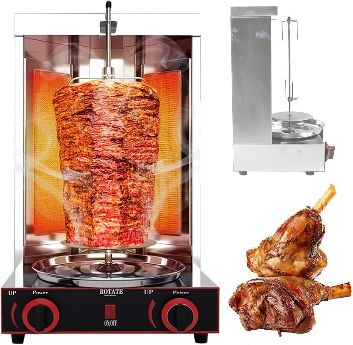 Grill XHSMYXGS – Srebrny/Czarny, stal nierdzewna, Maszyna do shawarmy, maszyna do kebaba Doner – gazowy z rożnem