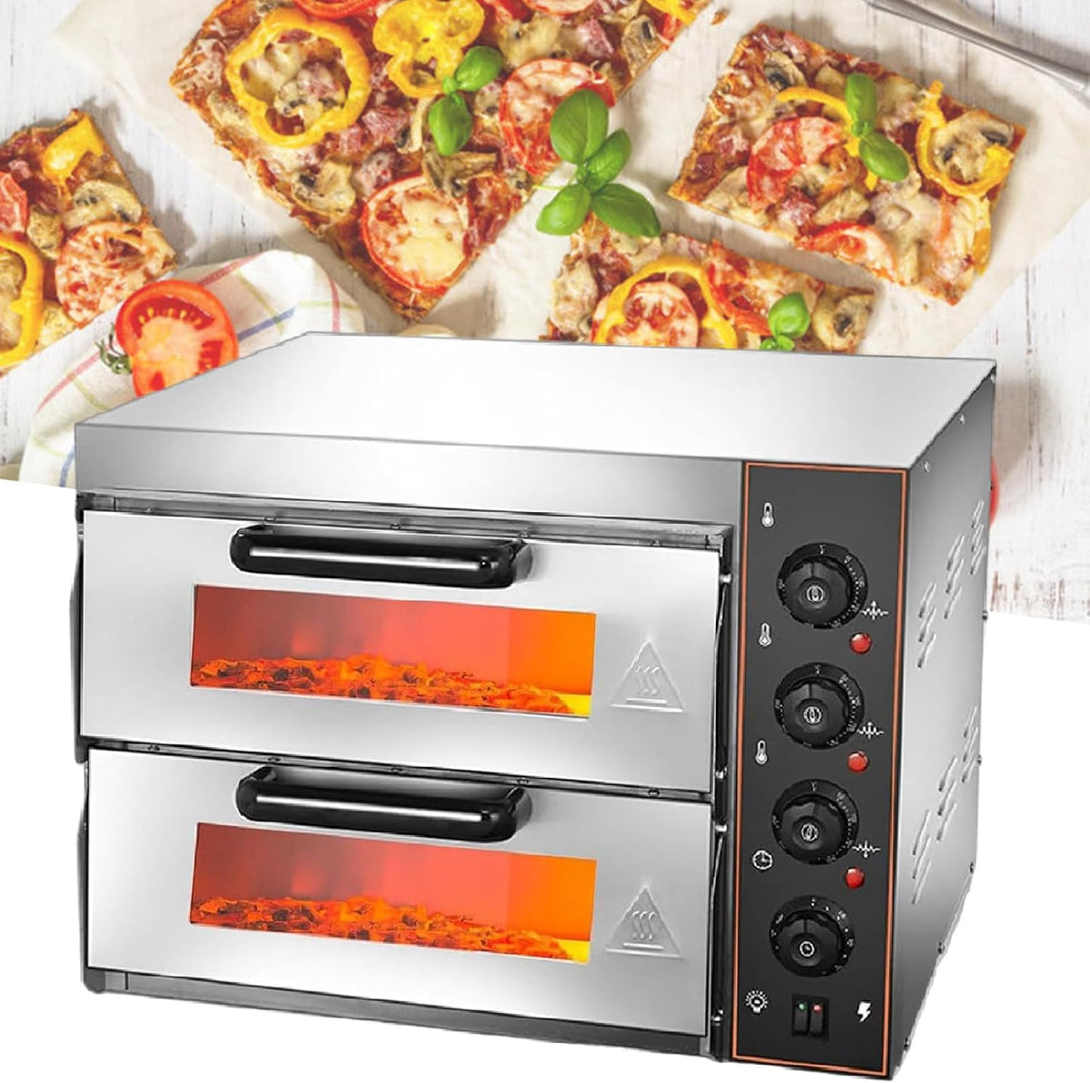 Piec do pizzy XEEAOFE, 110 V – 27,5 kg, 3000 W, Srebrny, stal nierdzewna – Pizza piekarnik elektryczny, licznik czasu, profesjonalny, restauracja