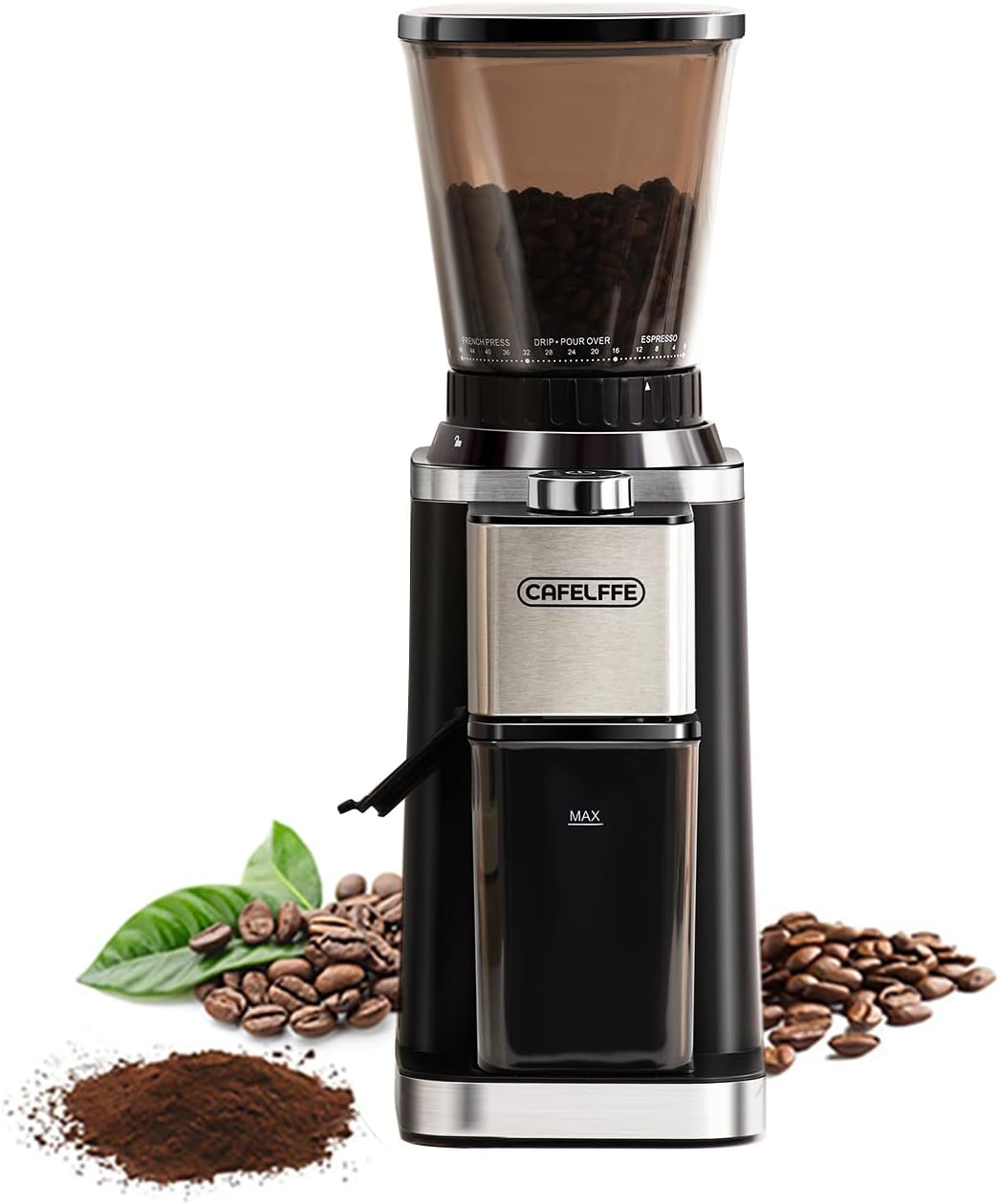Maszyny do obróbki metalu Cafelffe, 11.3 × 18 × 36 cm, 250 g – Czarny / Srebrny, Kaffeemühle, Behälter, młyn do ziaren kawy – dla Over, CAFEFLFFE