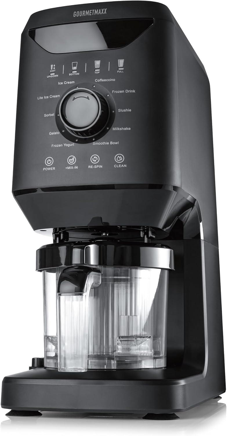 Maszynka do lodów GOURMETmaxx, 800 W – 500 ml, Czarny, oświetlenie LED, kompresor – samodzielne robienie lodów i lodów | wyświetlacz LED