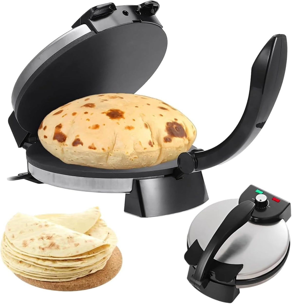 Grzejnik elektryczny LHUITUI, 1500 W – 25 cm, Czarny, 0 do 260°C, pizza – automatyczna maszyna rotacyjna anty- kij, elektryczne tortillas
