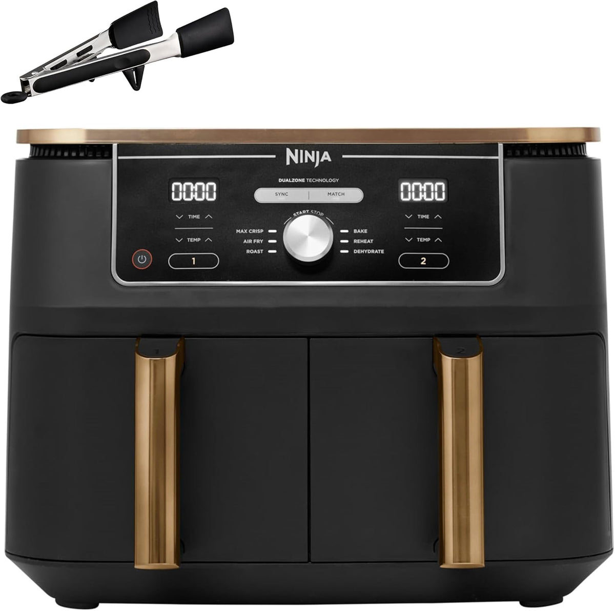 Frytkownica beztłuszczowa Ninja, air fryer – AF400EUCP, 9,5 l, 6 W, 1,4 kg – Czarny/Miedziany, 2 szuflad, Foodi MAX Dual Zone z 2 szufladami