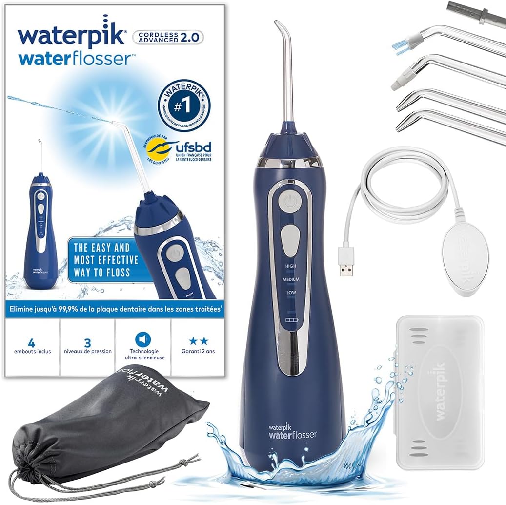 Nawadniane i napędzane wodorem Waterpik, Niebieski – praca bezprzewodowa, Advanced, 4 wskazówki zawarte, Hydropuls dentystyczny
