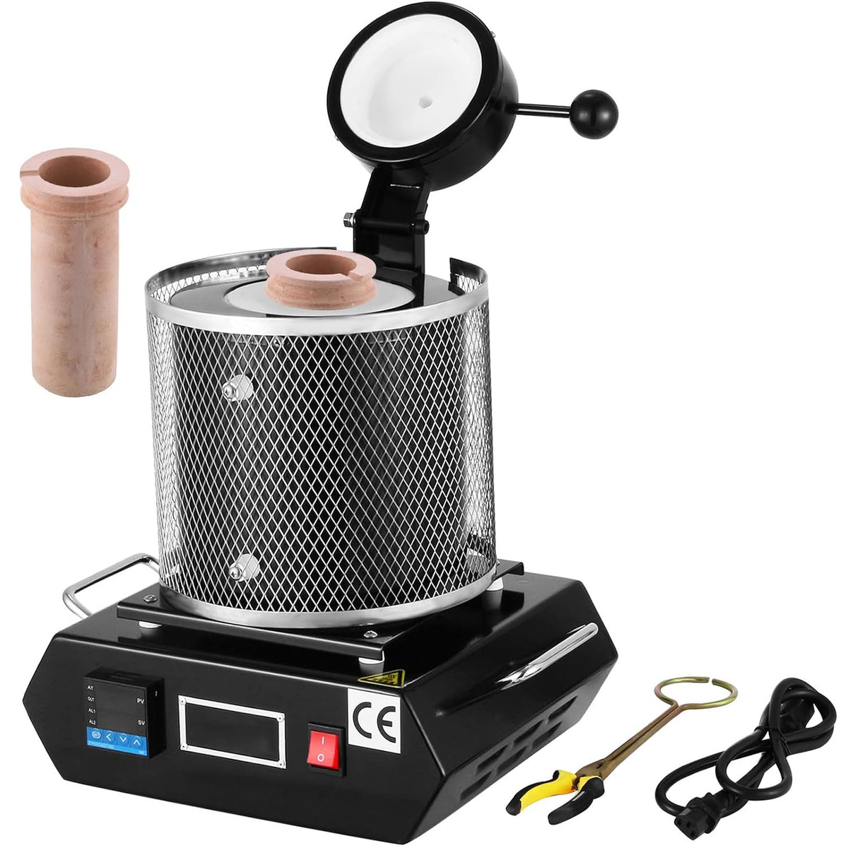 VEVOR Maszyny do topienia, 1350 W – 1 kg, 3,8 x 11,5 cm, Srebrny, Piekarnik elektryczny – Maksymalna temperatura 1150°C, Krezet ceramiczny 1 kg