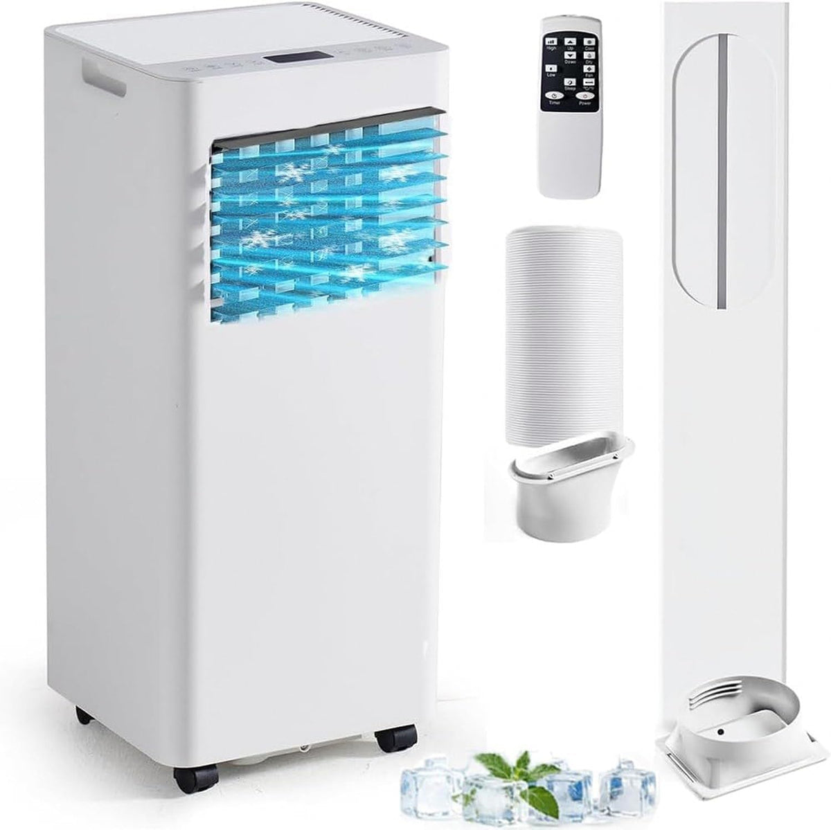 Klimatyzator przenośny HUANQIN, klimatyzator mobilny, 9000 BTU, Czarny – oświetlenie LED, 4 -in-1 24- godzinna Klimatyzator, licznik, ekran LED