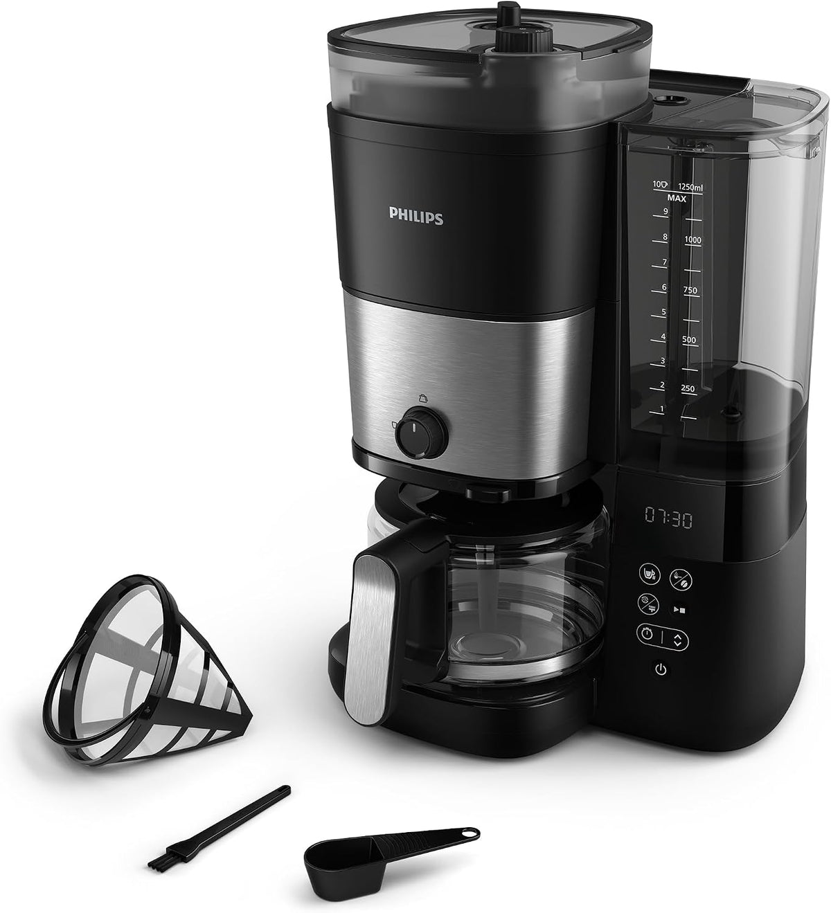 PHILIPS Ekspres do kawy, HD7900, 1.25 l, Czarny / Srebrny – All- in-1 HD7900 / 50 elektryczny, IPS slab, Glass Pichet 1.25 l tout-en-1 HD7900/50