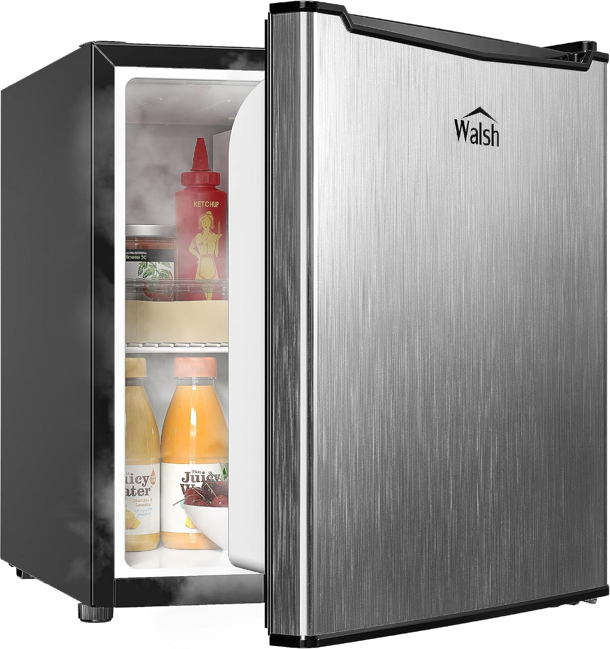 Minilodówka Walsh – mała lodówka, WSR17S5, 44 x 49 x 49 cm, 120 V – Srebrny, stal nierdzewna, kompresor, Lodówka – termostat, drzwi odwracalne