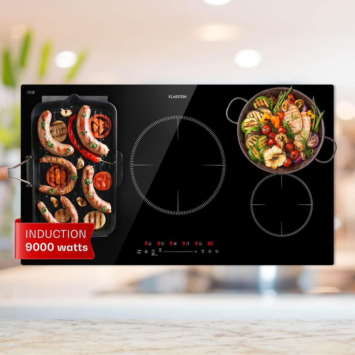 Płyta indukcyjna KLARSTEIN, kuchenka indukcyjna – 9000 W, 18 x 18 cm, Czarny, płyta grzewcza – 5 palników, stół indukcyjny do gotowania, dotyk