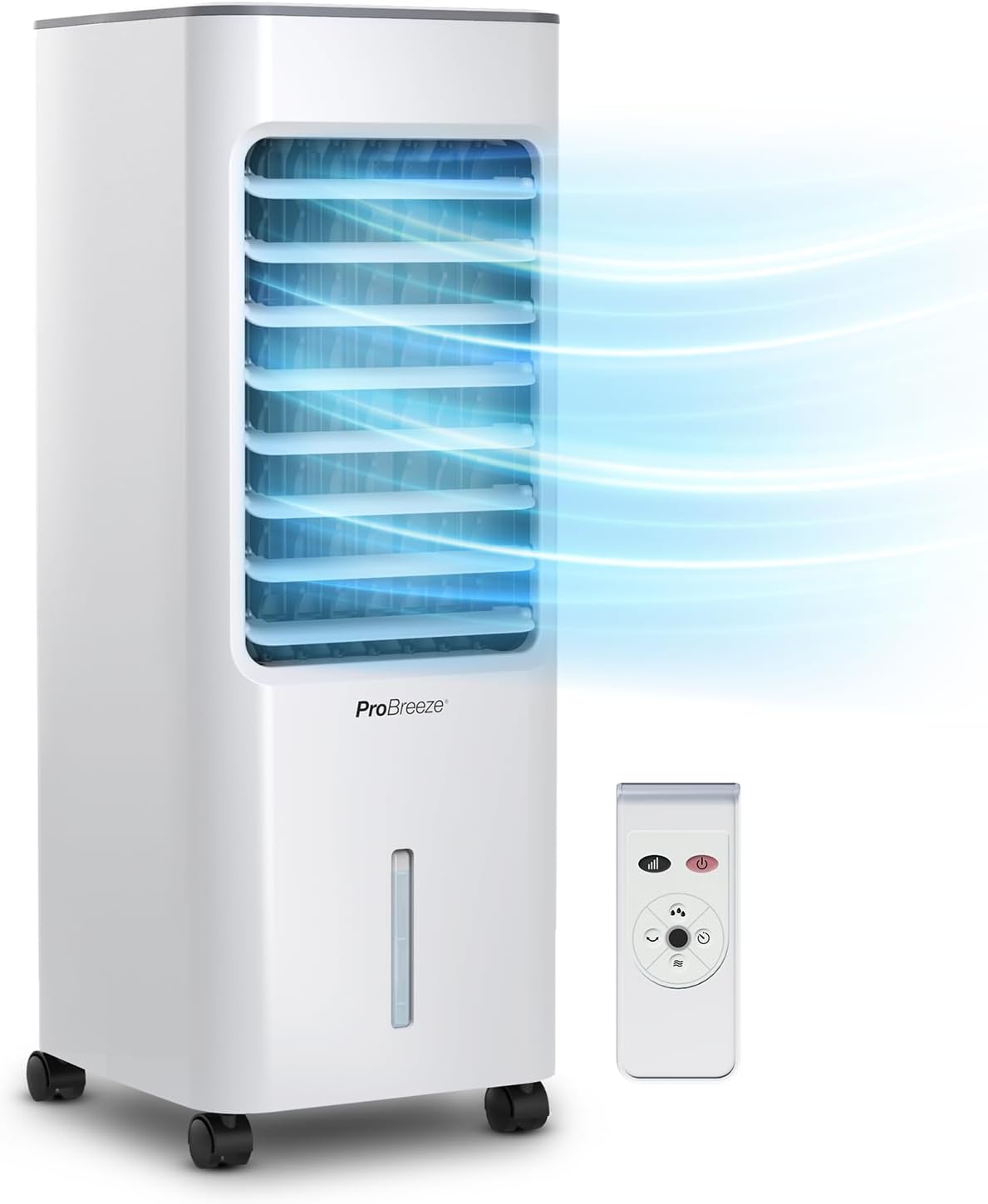 Pro Breeze Klimatyzator – 5.5 l, Biały, oświetlenie LED, pilot zdalnego sterowania – timer, praca bezprzewodowa, Przenośny, ewaporacyjny