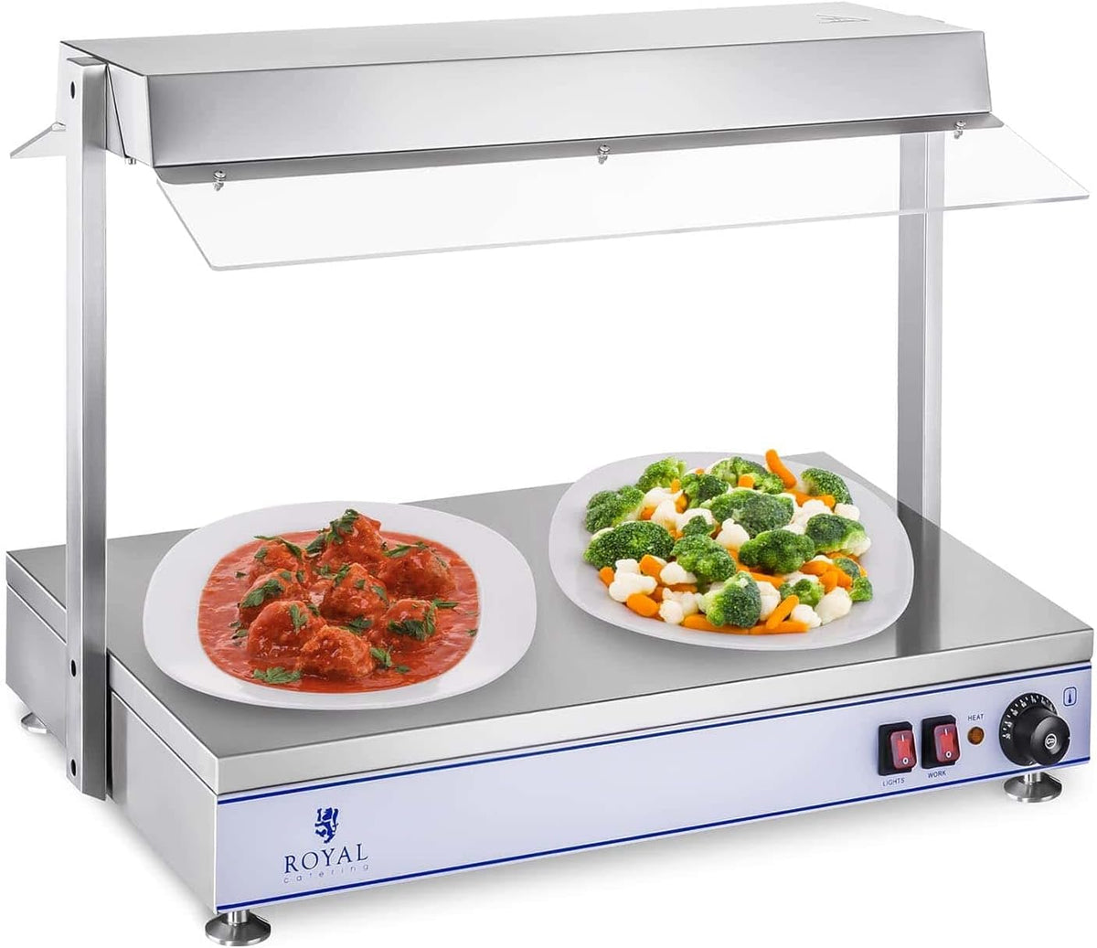 Royal Catering Płyta grzewcza, RCHP-70, 70 x 50 cm – 1.100 W, 230 V, Srebrny, stal nierdzewna – RCHP-70 (1.100 W, 2 lampy halogenowe