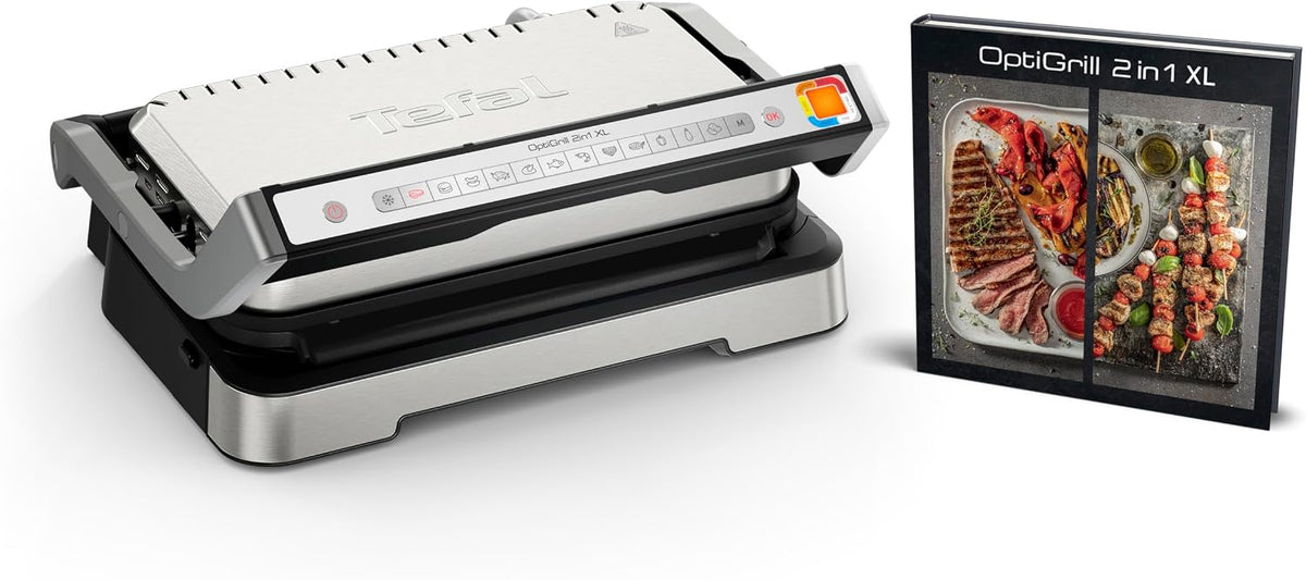 Tefal Grill stołowy, GC782D10, 2 W, Srebrny/Czarny – składana konstrukcja, funkcja grilla, 2 w 1, OptiGrill 2 w 1 XL grill kontaktowy – składany