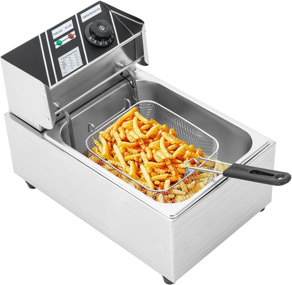 binxun Frytkownica, 6 l – 2500 W, Srebrny, stal nierdzewna, zabezpieczenie przed przegrzaniem – aparatura, profesjonalna, 2 strefy temperaturowe