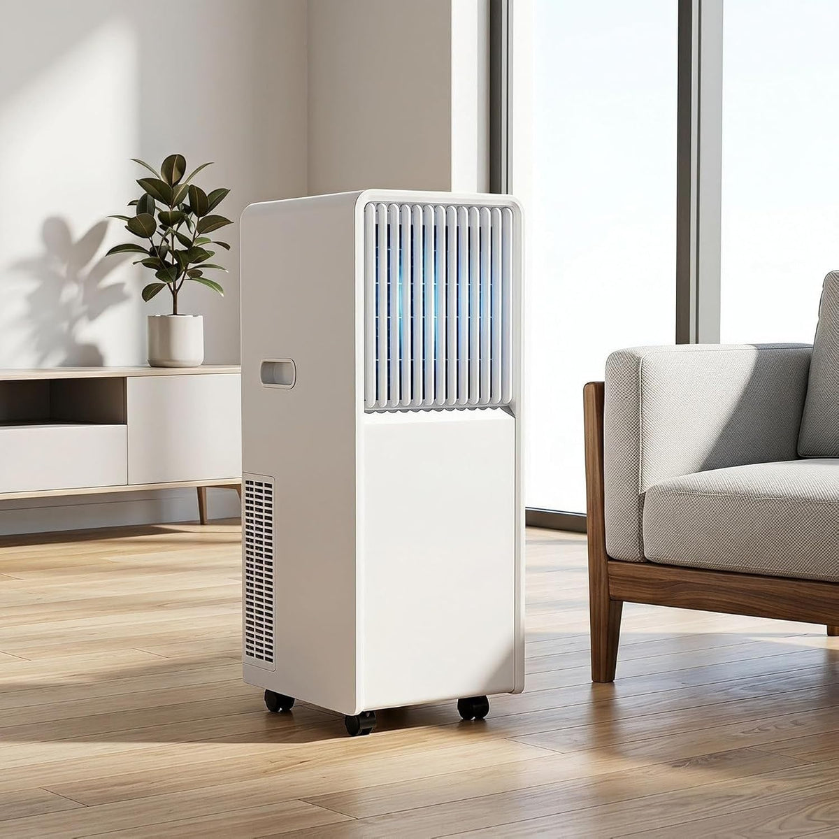 HUANQIN Klimatyzator przenośny, klimatyzator mobilny, 14000 BTU, 32 m – Biały, pilot zdalnego sterowania, Urządzenie klimatyzacyjne 24H
