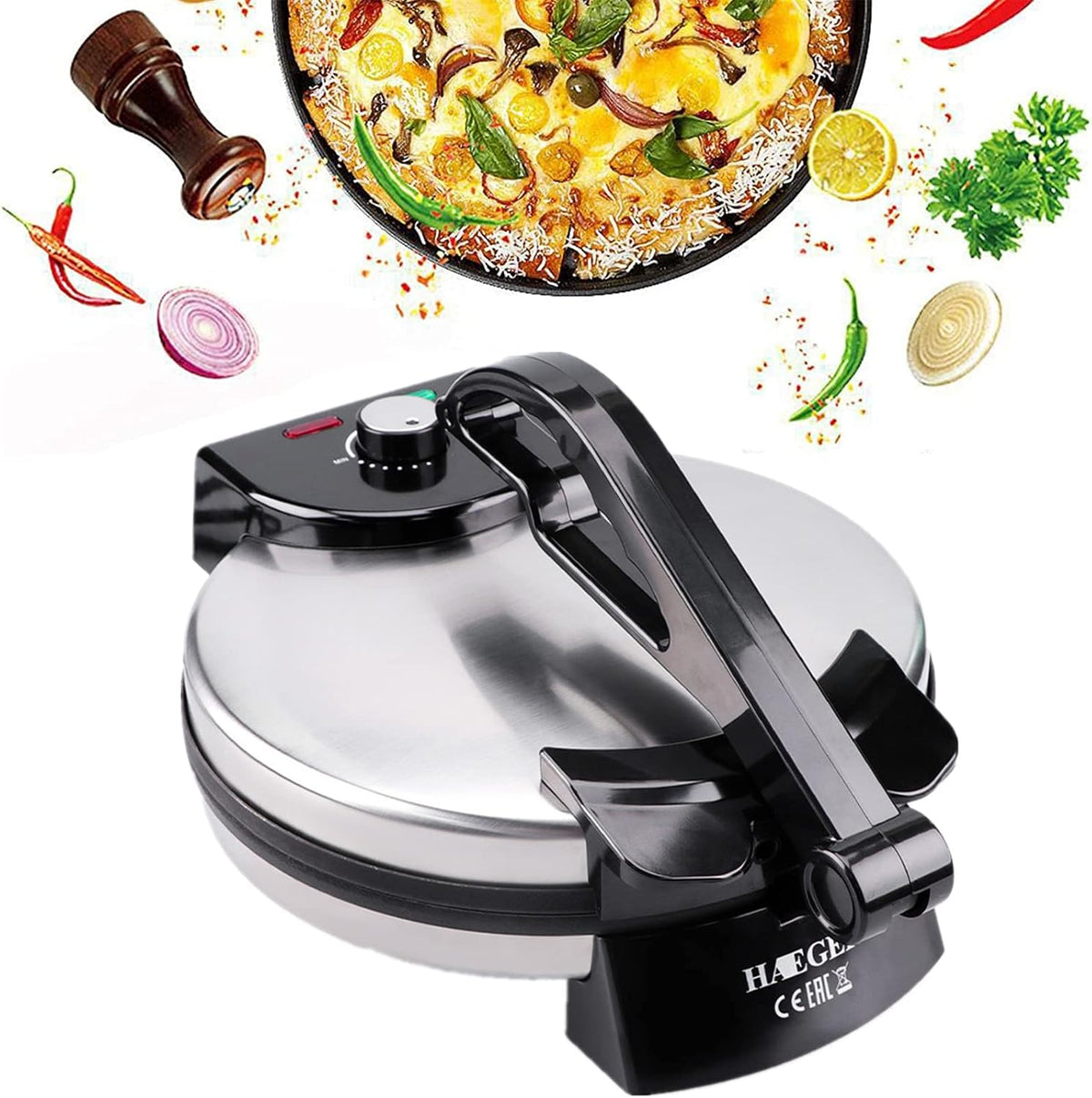Gofrownica i opiekacz Kaibrite, 1800 W – 70 mm, Srebrny, stal nierdzewna, gofrownica / opiekacz – Chapati Maker, Roti Maker