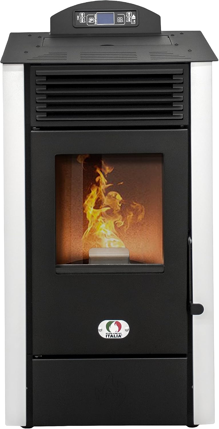 Ogrzewanie granulowane STUFE A PELLET ITALIA – 8 kW, 70 m, Biały, Naczynie do gotowania – STUFE 20H, A PELLET WŁOCHY Kalifornia 8 KW