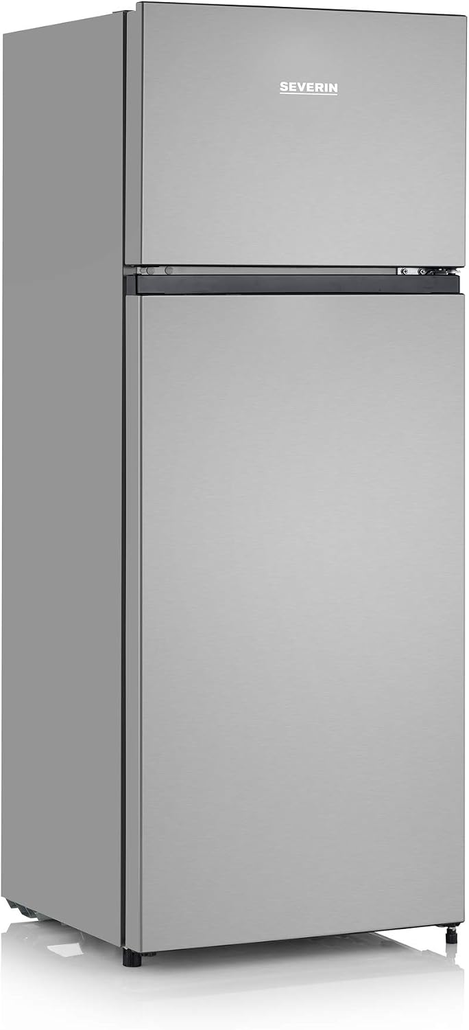 Minilodówka Severin – mała lodówka, 206 l, 55 cm, 2 kg – Szary, oświetlenie LED, Zamrażarka, klasa energetyczna E – stojąco-zamrażarka, szarość