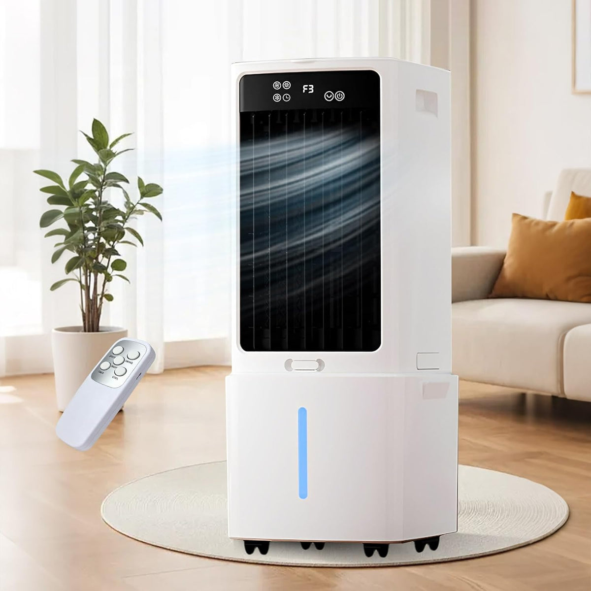 YDkjwjw Klimatyzery ewaporacyjne, 12 l, 65 W – 10 m, Biały, pilot zdalnego sterowania, Odświeżacz powietrza – przenośny, czasomierz, oscylacja 120 °