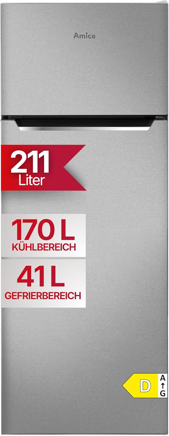 Lodówka Amica, 211 l, 1 cm – 39 dB, Srebrny, oświetlenie LED, kombinowana – 8 x 54 x 55, samodzielna, z zamrażarką