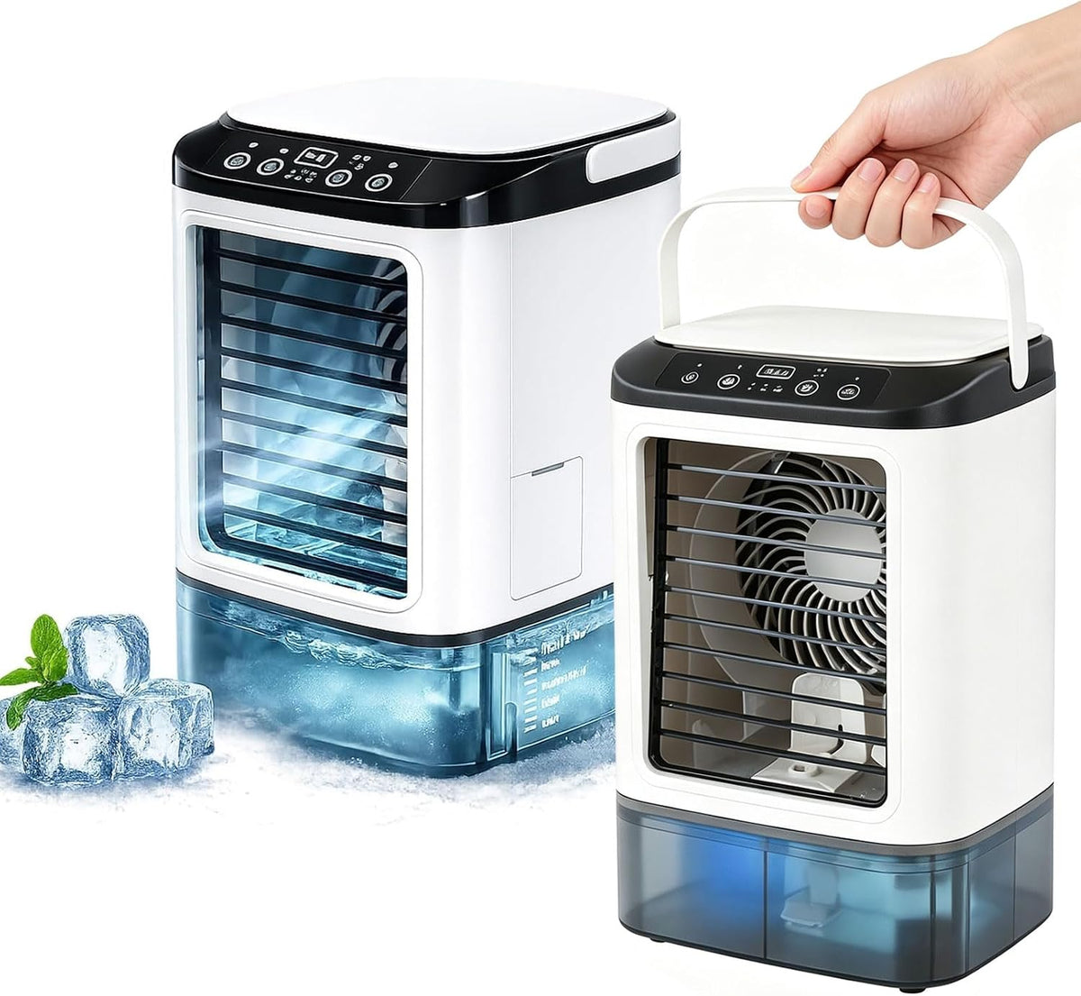 Klimatyzator przenośny – klimatyzator mobilny, 2PCS, 900 ml, Biały – oświetlenie LED, USB, 2PCS klimatyzator, duży zbiornik – tłumik