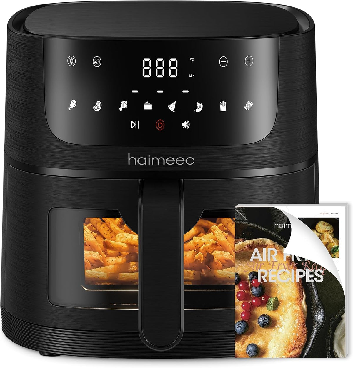 HAIMEEC Frytkownica beztłuszczowa, air fryer, 6 l, Czarny – metal, timer, funkcja grilla, Frytkownica powietrzna 6 l – 8 ustawień Air Fryer