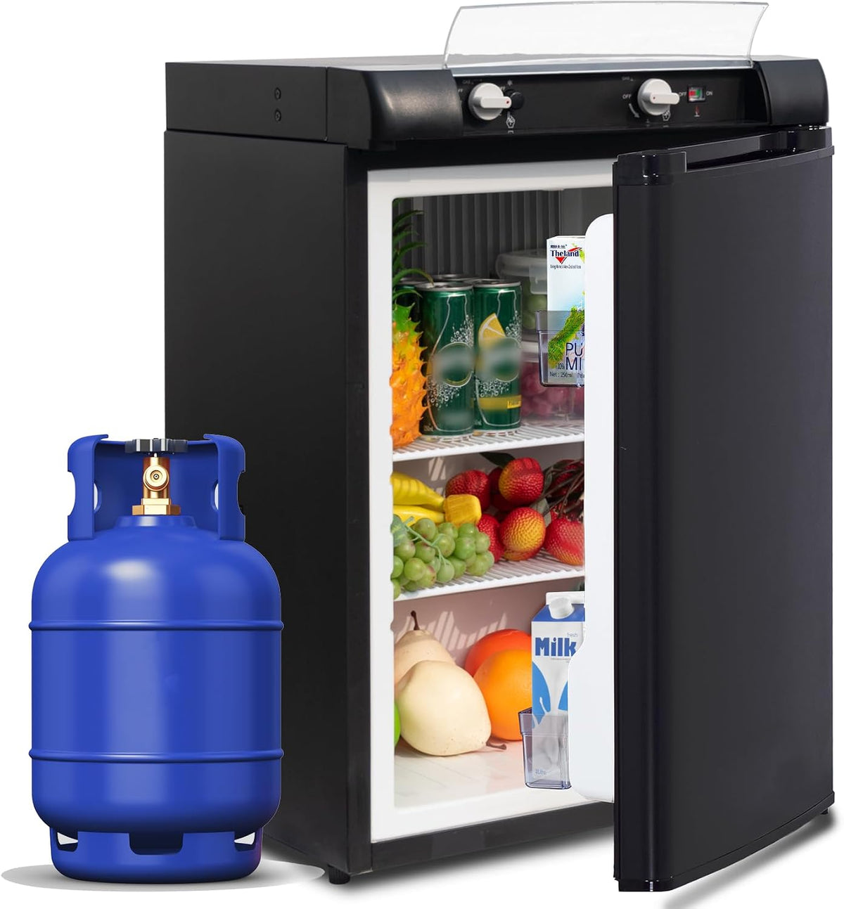 SMETA Minilodówka, mała lodówka, 12 V, 60 l – Czarny/Niebieski, kompresor, Lodówka gazowa 12 V, 230 V – kempingowa lodówka gazowa 60 l