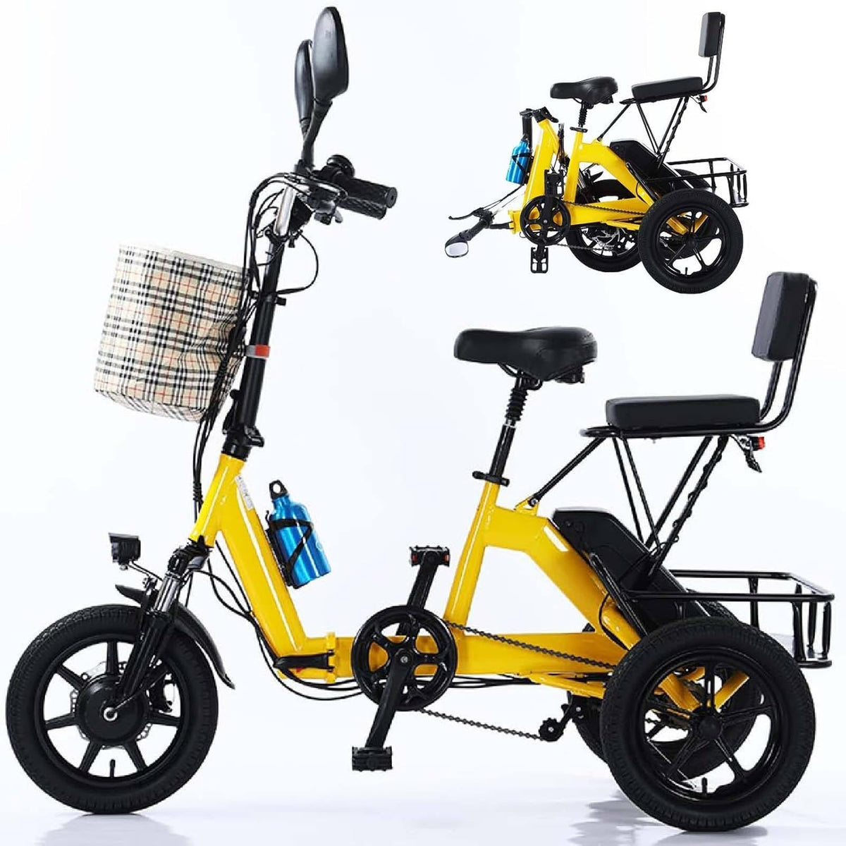 BoluDukNN Rower – 350 W, 48 V, 10 Ah, Żółty – składana konstrukcja, 14' 3-Biegowy Składany Elektryczny, 350 W 48 V 10 Ah Przenośny Elektryczny