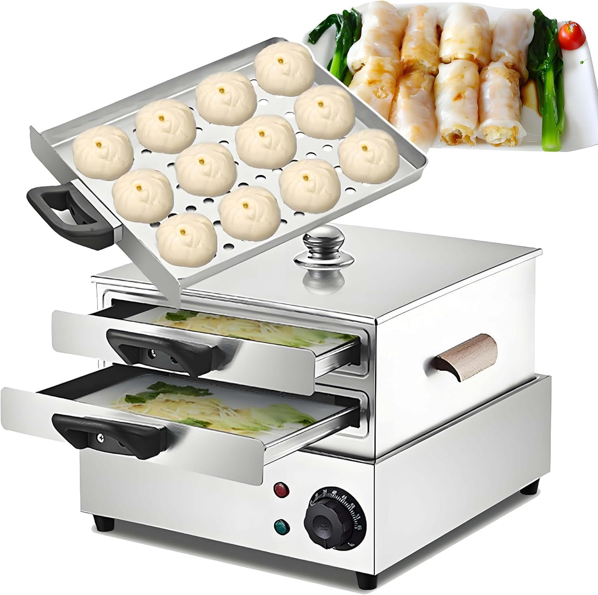 GUTYGIO Elektryczne piece parowe – 1800 W, 300 × 330 × 210 mm, Czarny, Kucharz – profesjonalny, restauracja, 2 poziomów, dla dim sum