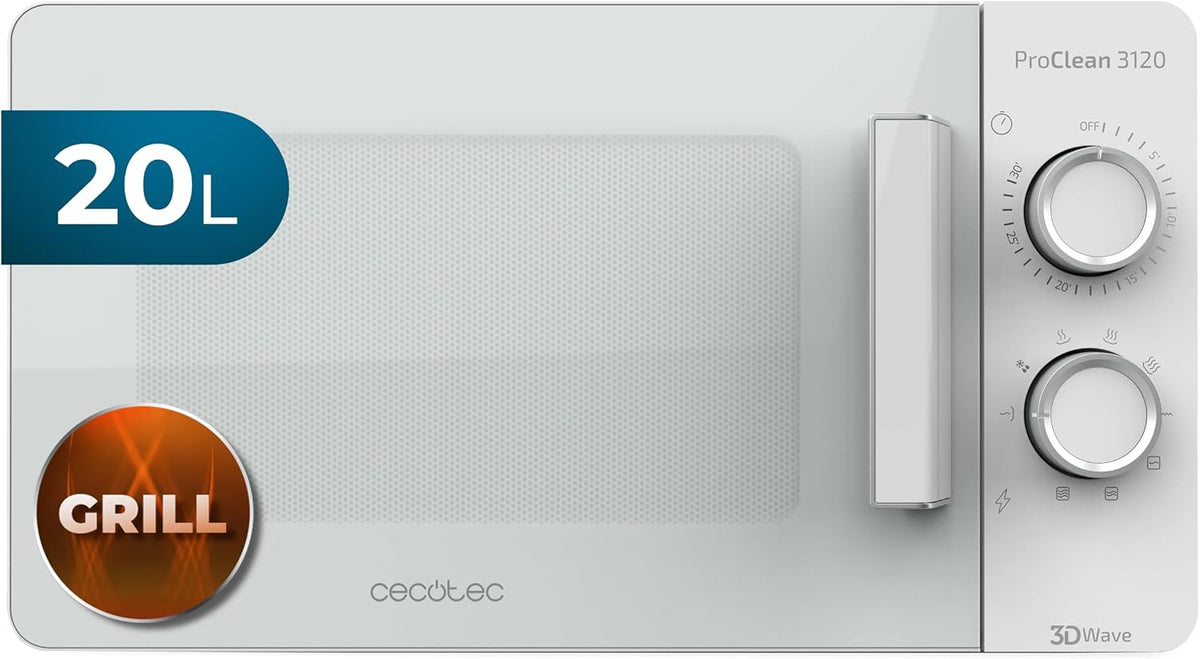 Cecotec Grill, 20 l, 800 W – Czarny / Srebrny, metal, kuchenka mikrofalowa, 3DWave Ready2Clean Microwave – 700 / 800 W, mikrofalówka, 30 Minut