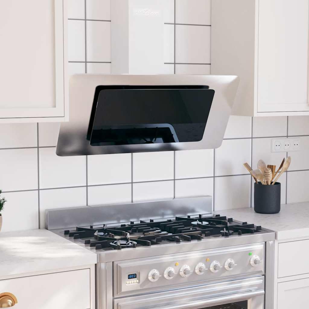 Okap kuchenny Lumanois – 90 cm, Srebrny, stal nierdzewna, oświetlenie LED – montaż ścienny, srebro, 51664