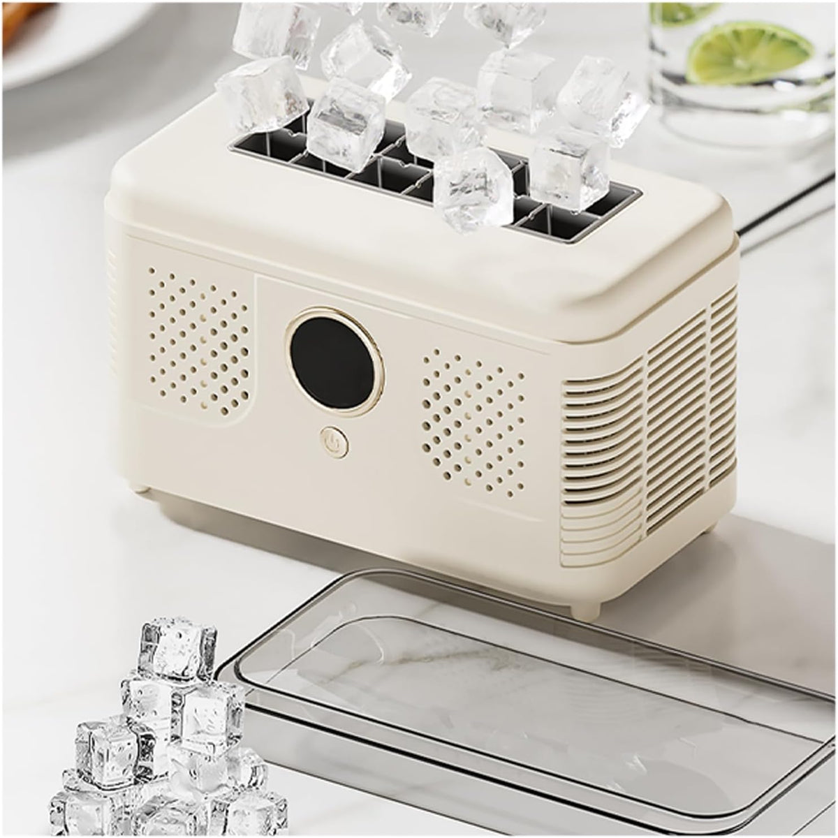 Générique Kostkarka do lodu, maszyna do lodu, 19,2 x 10,5 x 12,8 cm – 150 W, 12 V, Szary, mobilna – kemping, 12 kostek lodu co 15 do 20 minut