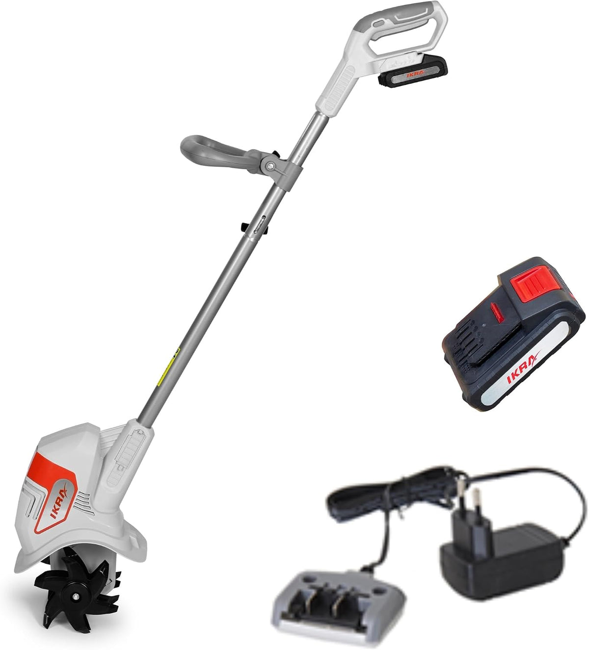 IKRA Glebogryzarki i kultywatory, 19 cm, 4 kg – 20 V, Biały/Szary/Czarny/Czerwony, składana konstrukcja, Glebogryzarka akumulatorowa IAMH 20
