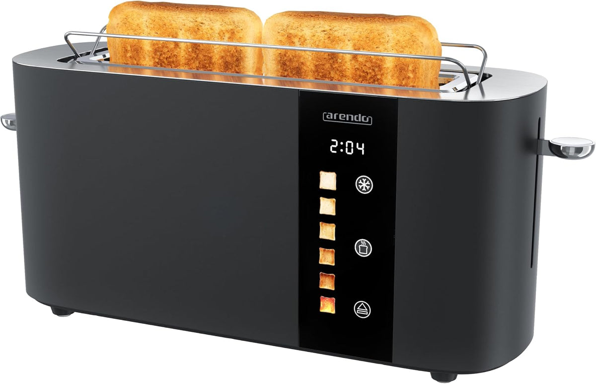 Toster arendo – 18,8 x 44,5 x 12,7 cm, 240 V, 1000 W, Srebrny – stal nierdzewna, oświetlenie LED, dotyk, Ekran dotykowy – 6 stopni