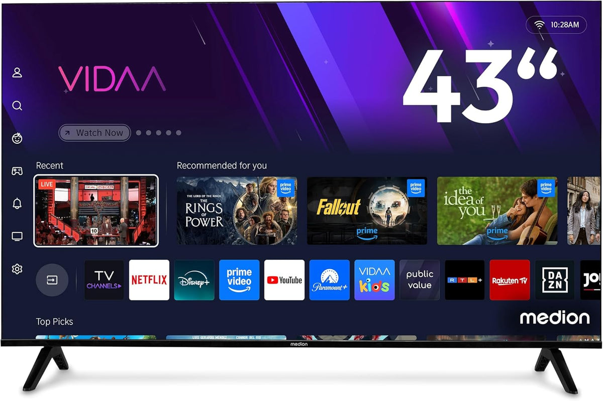 Telewizor Smart TV MEDION, 108 cm, Czarny – Bluetooth, Wi-Fi, pilot zdalnego sterowania, telewizor – Inteligentna telewizja, 4K UHD, Dźwięk Dolby